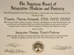 Certification from the American Board of Integrative Medicine and Dentistry