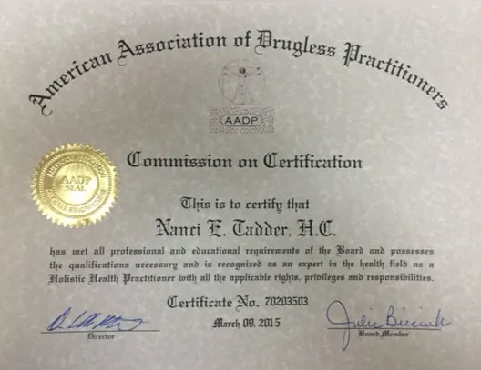 Certification from the American Association of Drugless Practitioners (AADP)